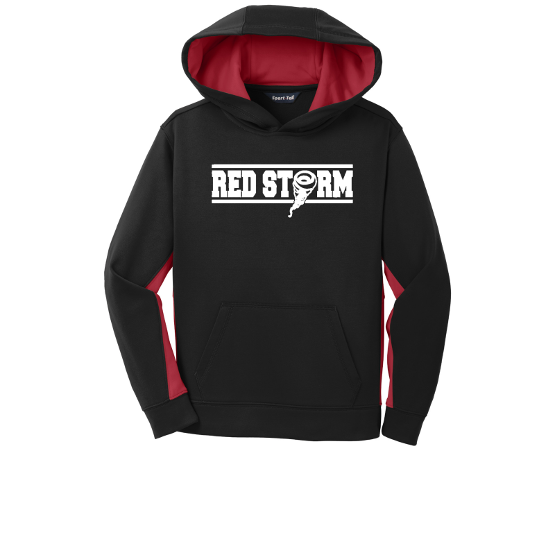 Red Storm - YST235 Youth Fleece Colorblock Hooded Pullover - Black/Deep Red