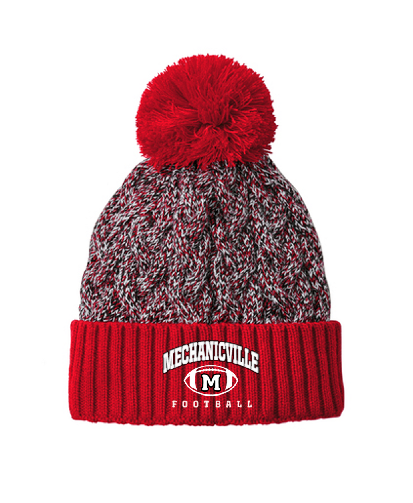 Mechanicville Football - NE910 Knit Pom Beanie - Scarlet/Black/White