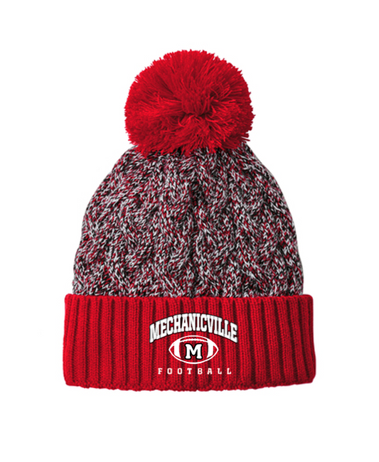 Mechanicville Football - NE910 Knit Pom Beanie - Scarlet/Black/White