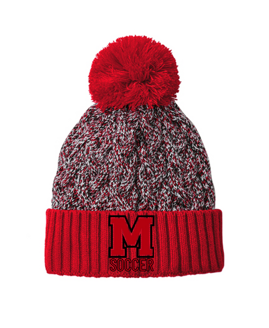 Mechanicville Soccer 2026 - NE910 Knit Pom Beanie - Scarlet/Black/White