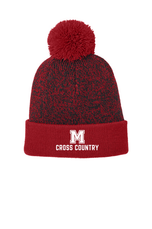 Mechanicville Cross Country 2026 - STC68 Heather Pom Beanie - Deep Red/Black